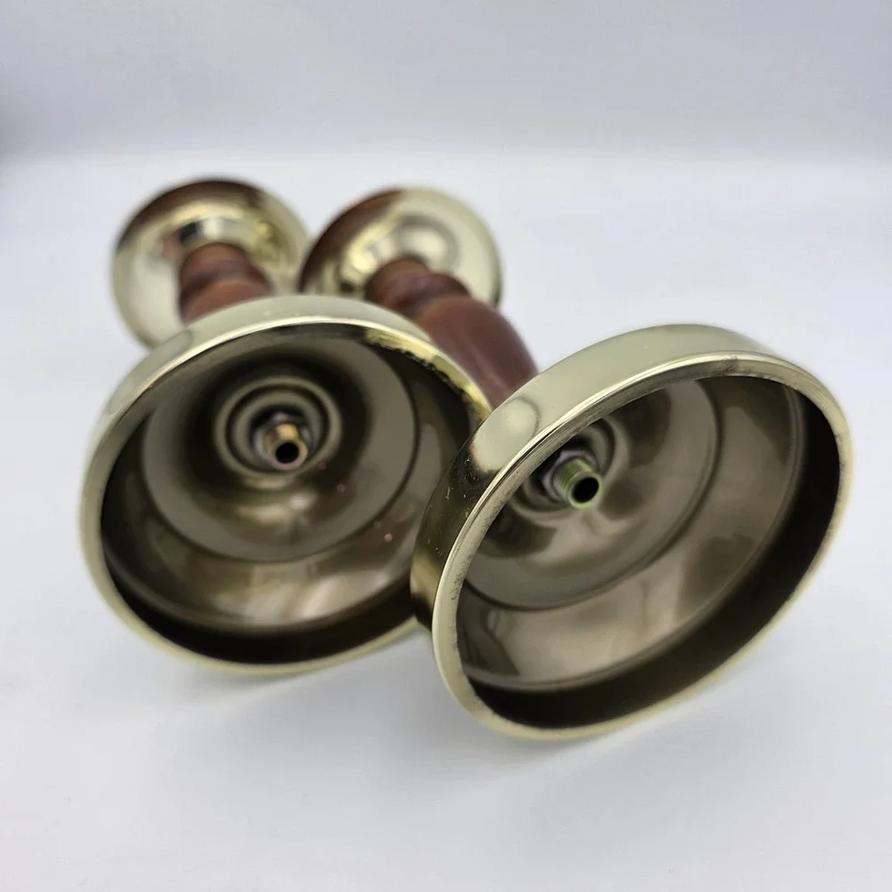 Vtg Home Interior HOMCO Brass &‎ Wood Candle Holders Candlestick Votive Holders